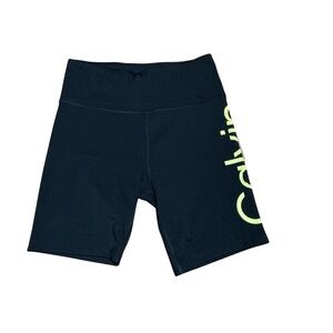 Calvin Klein Black Biker Shorts with Neon Yellow Logo